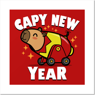 Capy New Year Cute Kawaii Capybara New Year 2024 Cartoon Posters and Art